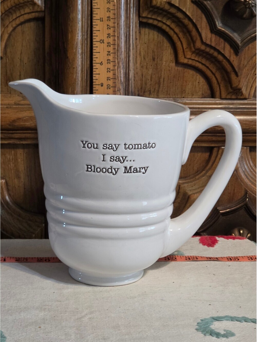 Mud Pie Bloody Mary Pitcher White Ceramic